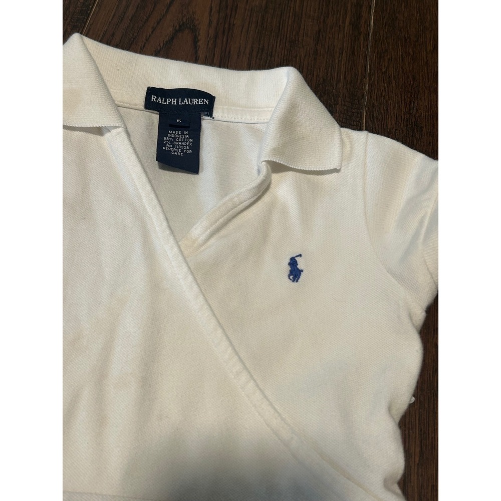 Ralph Lauren Girls White Pique Wrap Polo Dress Blue Pony Size 5 - Picture 5 of 5